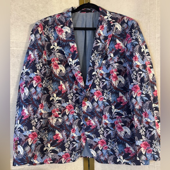TALLIA | Suits & Blazers | Tallia Slimfit Magenta Blue Floral Linen ...